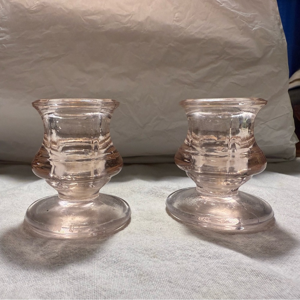 Elegant Pink Glass Candle Holders